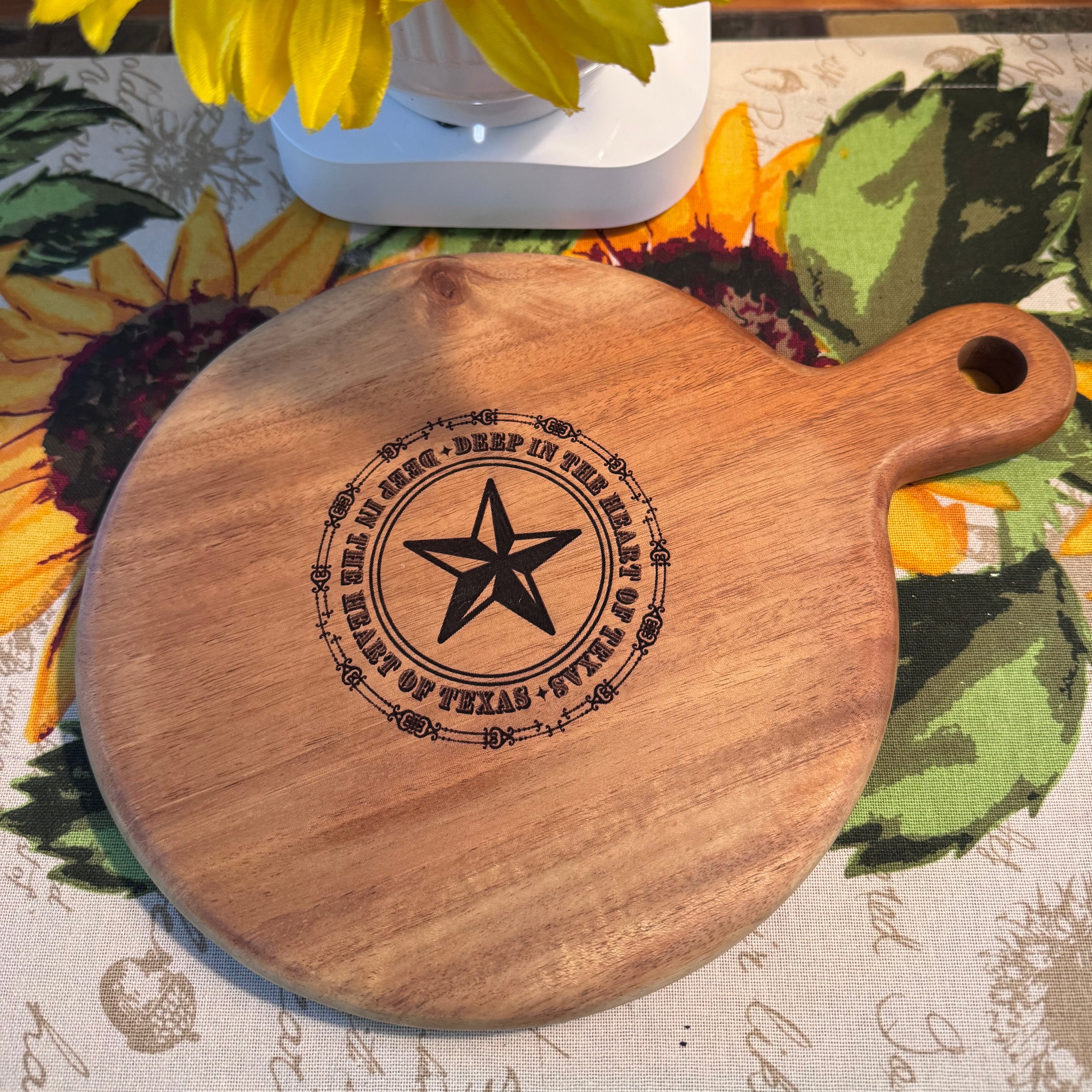 Deep in the Heart of Texas - 9" Round Cutting Board w/ Handle - 1432