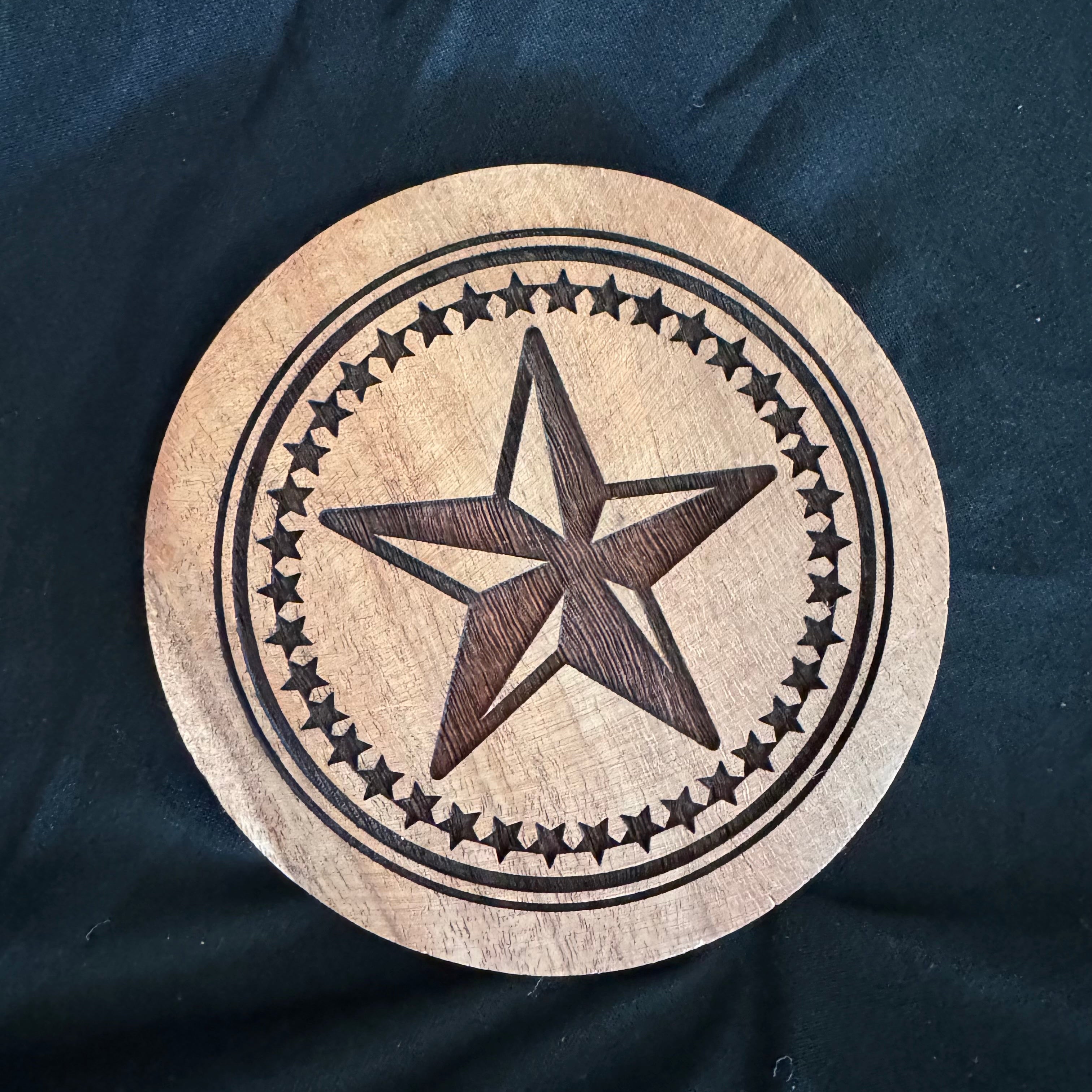 Texas Lonestar - Wood Coaster - 4" Round - 1505