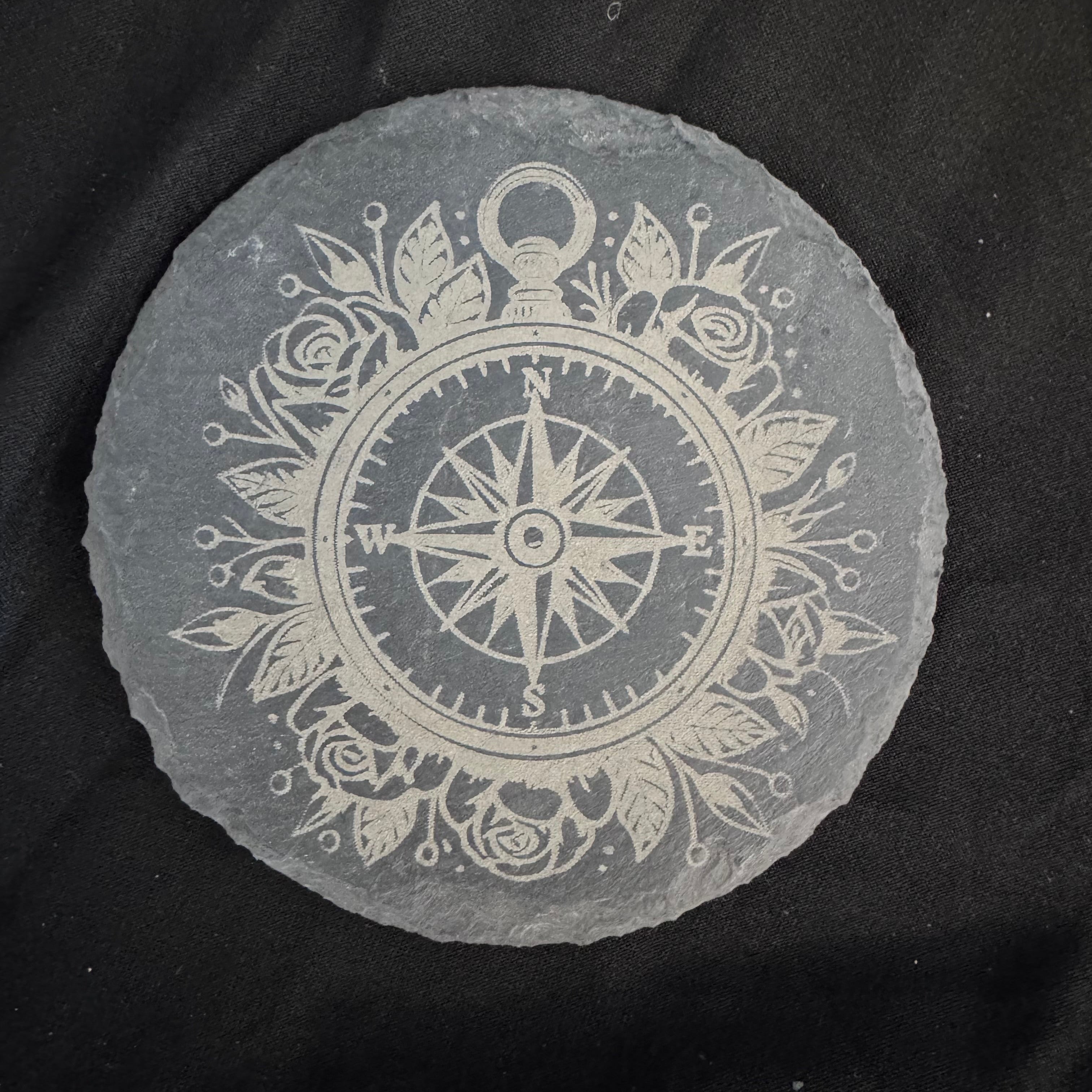 Floral Time Piece Compass - Slate Coaster - 4x4 - 1801