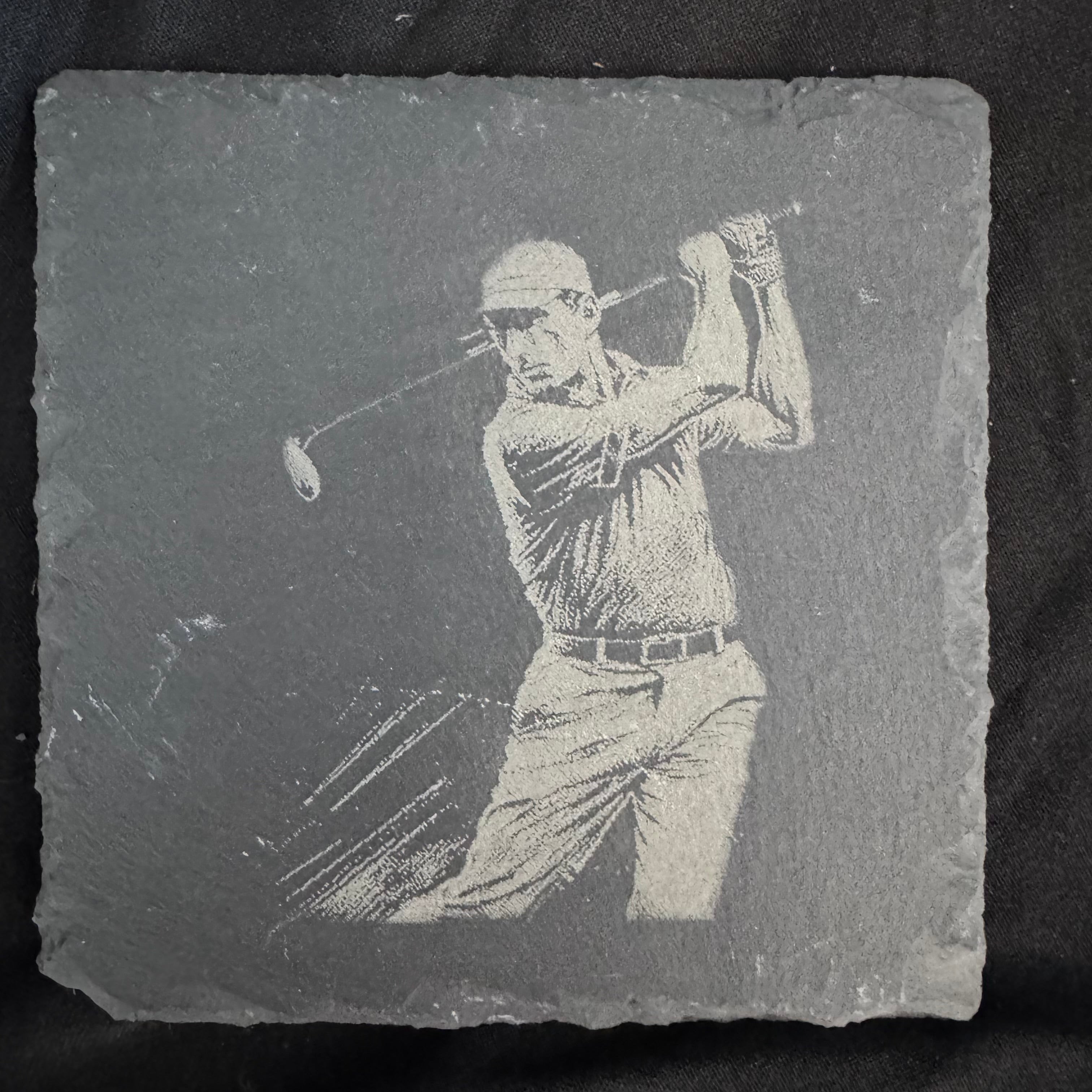 Man Golfer - Slate Coaster - 4x4 - 1816