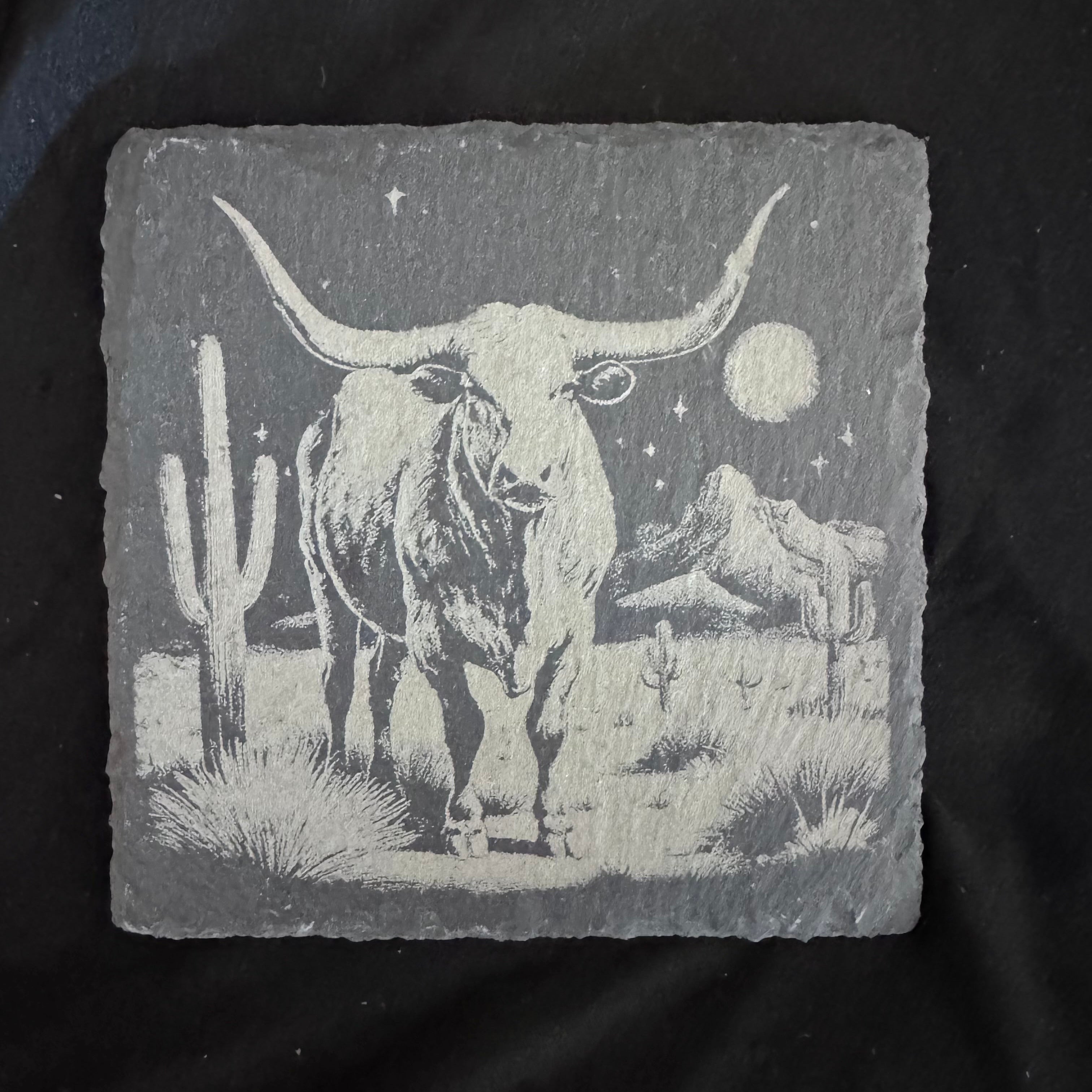 Longhorn in the Prairie - Slate Coaster - 4x4 - 1809