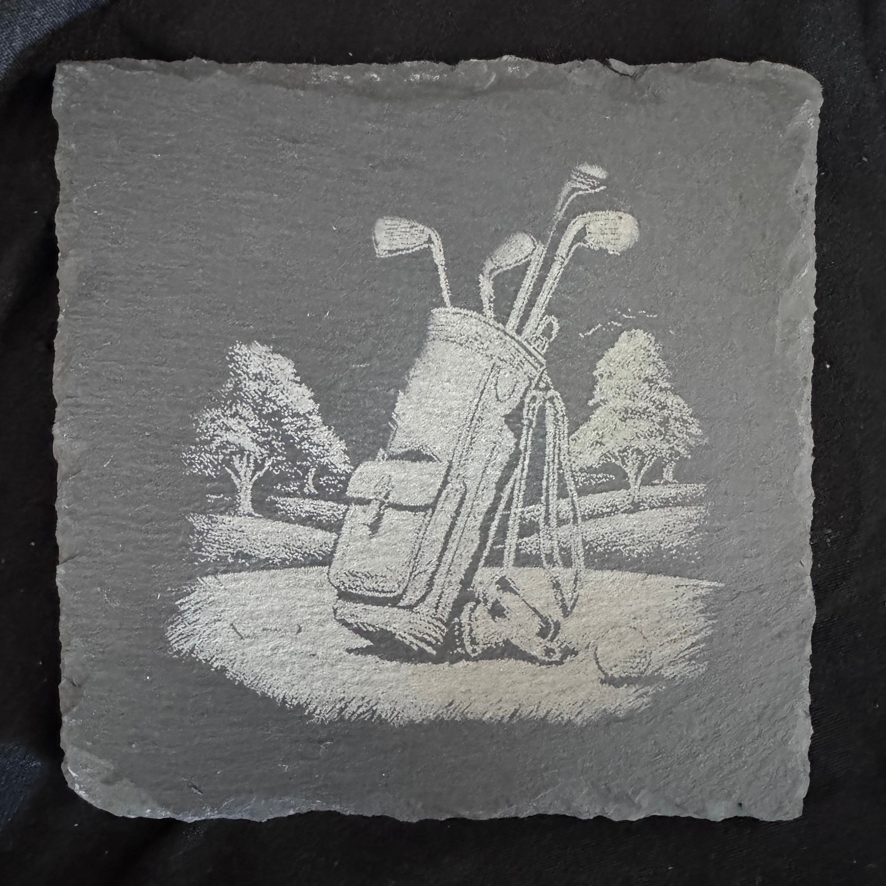 Golf clubs on Coarse - Slate Coaster - 4x4 - 1812