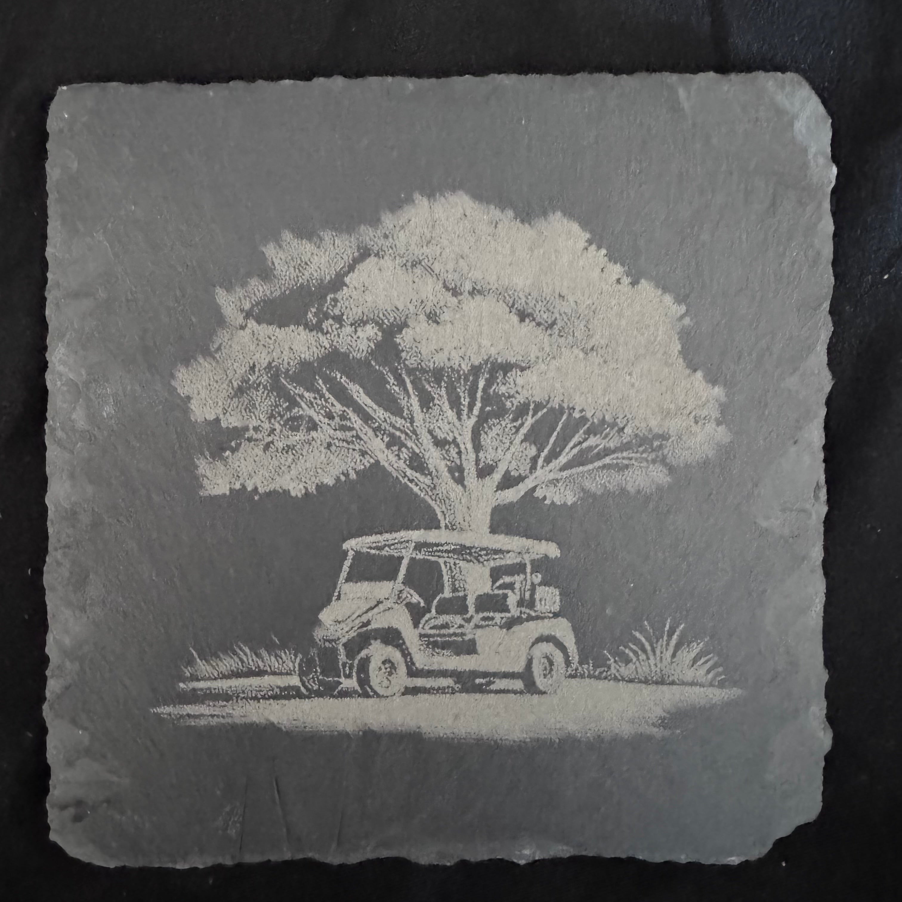 Golf Cart by Tree - Slate Coaster - 4x4 - 1814