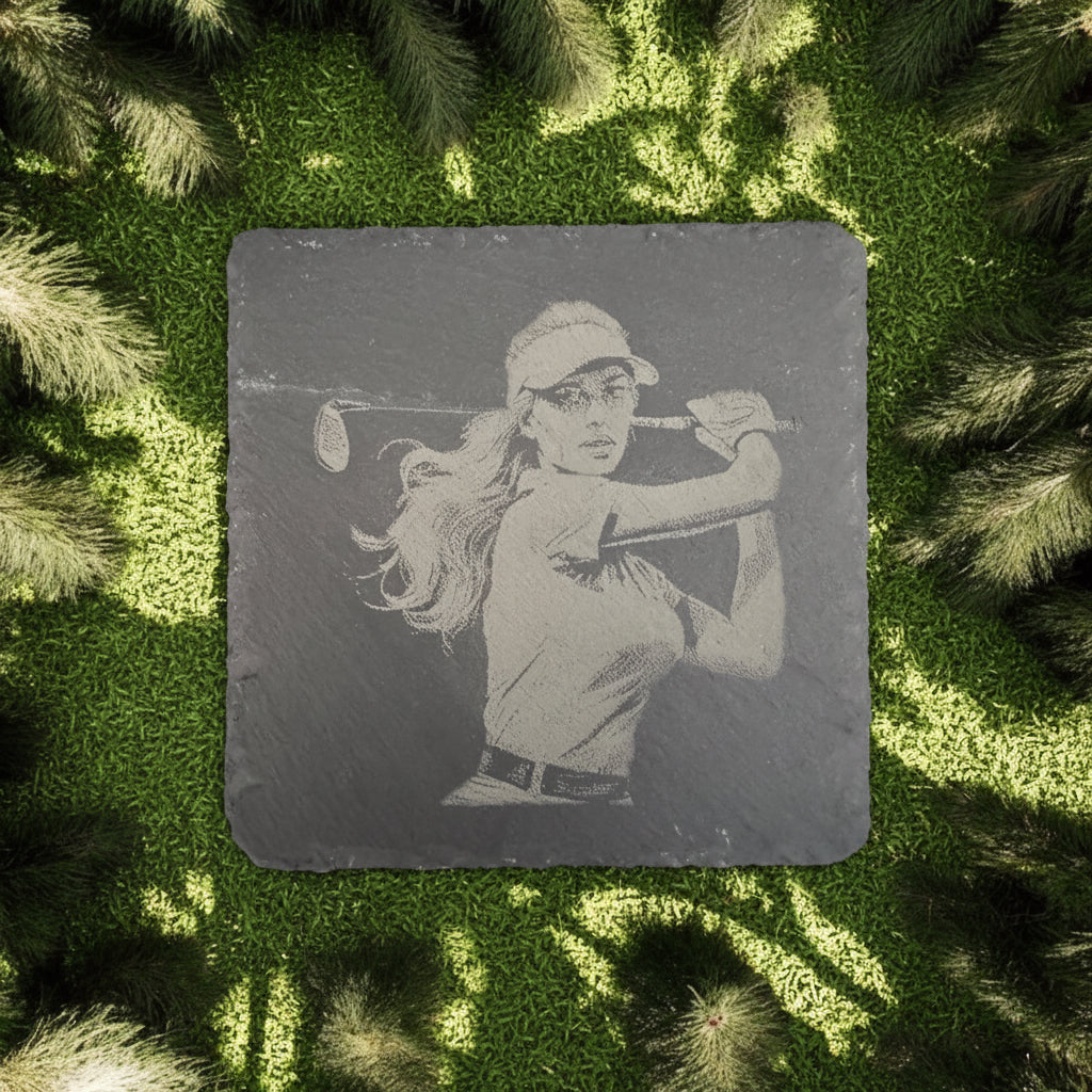 Slate Coaster - Lady Golfer - 4x4 - 1815